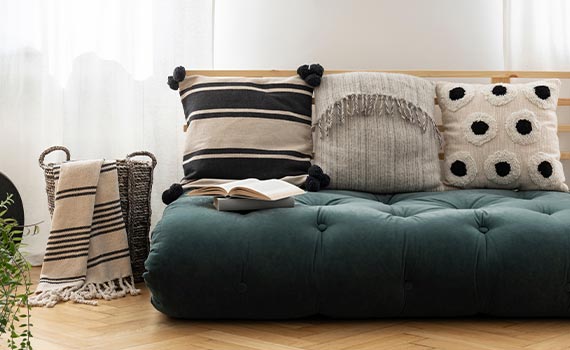 Futons with pillows